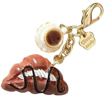 Modischer Schlüsselanhänger, Kaffeetasse und Brot, Münze, Geldbörse, Charm-Zubehör, tragbare Harz-Taschen-Dekoration für Frauen, as described