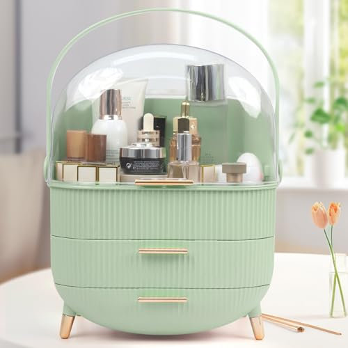 LZDMY Makeup Organiser Storage, Skincare Organiser Drawers Beauty Holder Cosmetic Organisers for Bathroom, DressingTable Organizer Dustproof Waterproof (Style2-Green)