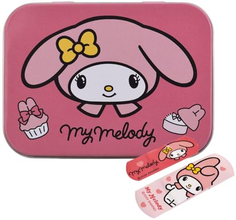 Hello Kitty Melody Flexible Plasters in Metal Tin Box, Waterproof & Breathable First Aid Plasters for Kids & Adults, Latex-Free, Hypoallergenic, Easy Removal & Skin-Friendly, Two Sizes, 24 Plasters