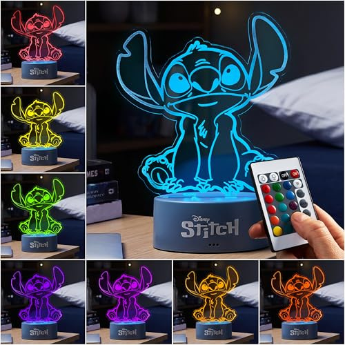 Get Trend Disney Stitch LED Lampara Noche, Alimentado por USB y Batería Lamparas de Mesa y Cabecera con 16 Colores, 4 Modos con Brillo Ajustable (Multi Stitch)