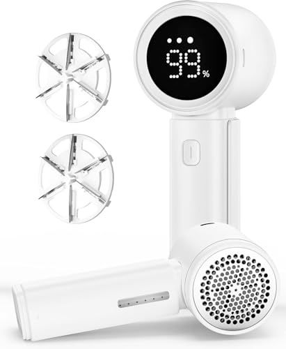 Fabric Shaver, Electric Lint Remover, Sweater Shavers to Remove Pilling with 3 Speeds, 6 Leaf Blade, LED Display & Type-C Rechargeable, Removes Fuzz, Pills for Clothes, Couch, Furniture