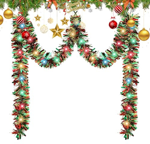 Ghirlanda natalizia da appendere, decorazione natalizia intrecciata, per ringhiere di scale, soffitto, finestra, recinzione, portico, parete, arco scolastico