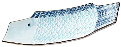 Ipetboom Piatto Decorativo per Sushi e Sashimi in Ceramica Blu a Forma di Pesce, Gadget da Cucina Multiuso per Ristoranti, Feste e Uso Domestico