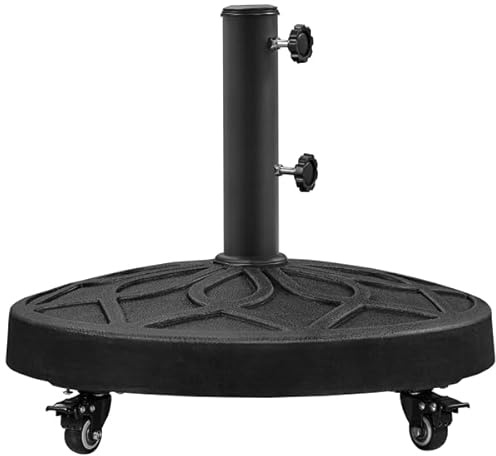 Yaheetech Base per Ombrellone Rotonda Esterno con Ruote e Manopola, Autopeso in Resina e Metallo Supporto 21 kg per Pali da Ø38mm e Ø48mm per Terrazza Balcone Giardino Spiaggia, Nero