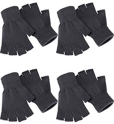 SATINIOR 4 Pair Winter Half Finger Gloves Knitted Fingerless, Grey