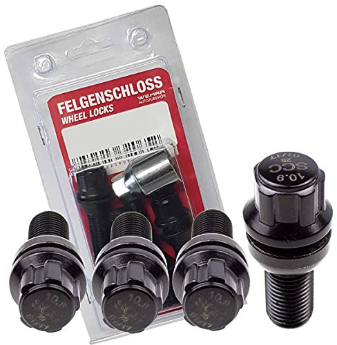Felgenschloss Typ B schwarz - M14x1,25 - Kegel 60° - L: 28 mm - SW 17