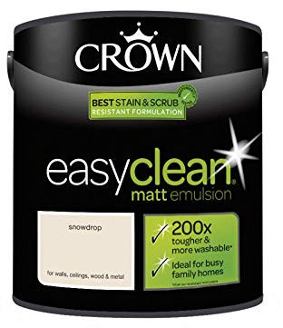 2.5L CROWN Easy Clean MATT Emulsion Multi Surface Paint That can be Used on Walls, Ceilings, Wood and Metal. Stain & Scrub Resistant Formula – Snowdrop