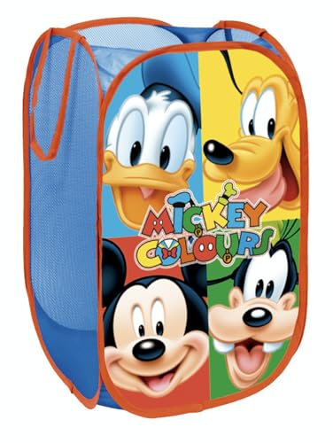 SUPERDIVER - Cesto pieghevole di Topolino, Pluto, Paperino e Pippo - Licenza Ufficiale Disney Mickey Mouse - Perfetto per giocattoli e vestiti - 36x36x58 cm - Ideale per bambini e bambine.