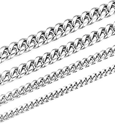 Jewow Collar Cadena Cubana para Hombre de Acero Inoxidable，Ancho 6/8/10/12mm, Largo 46-76cm