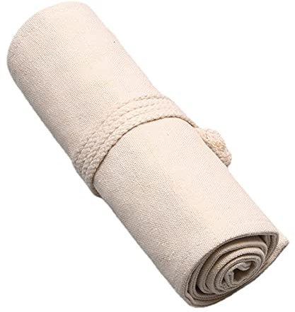 Anawakia Wrap Leinwand Stifterolle Bleistift Wrap Tragbar Stifterolle Bleistifthalter Reise Stiftehalter Buntstifte Federmäppchen Roll-up Mäppchen Tasche Organizer (Weiß,72 Slots)