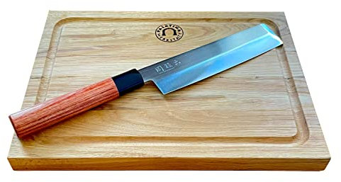 KAI Seki Magoroku Red Wood Nakiri MGR-165U, ultrascharfe 16,5 cm Klinge + 30x22 cm Eichenbrett mit Saftrille VK: 129,- €
