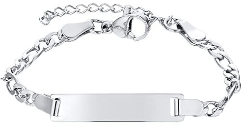JewelryWe Schmuck Personalisierte Kinder Baby Armband Edelstahl Figarokette ID Tag Kinderarmband Armkette mit Gravur für Junge Mädchen Silber