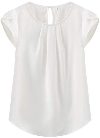 TASAMO Womens Chiffon Shirts Dressy Blouses Short Sleeve Keyhole Back Gypsy Summer Casual Business Lightweight Tops White