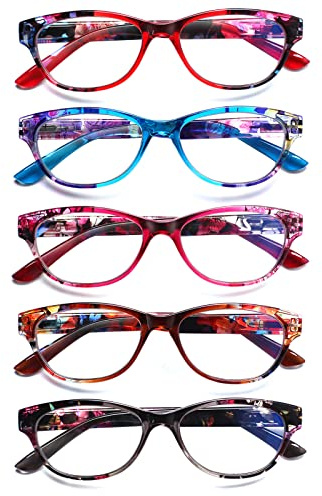 SIGVAN Ladies Cat Eye Reading Glasses 5 Pairs Blue Light Blocking Spring Hinge Fashion Pattern Print Readers for Women (colorful, 2.50, multiplier_x)