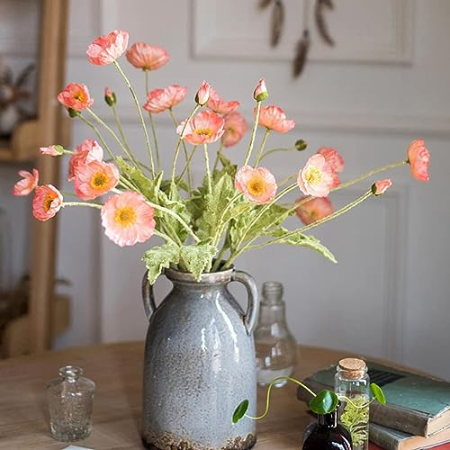 DUYONE Artificial Flowers 6 Stems Poppy Silk Bouquet,for Wedding, Home, Party Decoration,Table Centerpiece Arrangement(Orange Pink 6pcs)