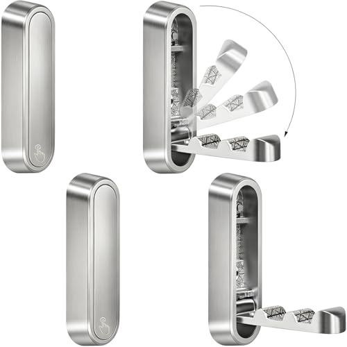 XSGTZMJ 4PCS Foldable Wall Hooks, Flip Down Design with 40 lbs Heavy-Duty Capacity, Retractable Wall Hooks for Bathroom, Bedroom & Entryway Space Saving (Silver)