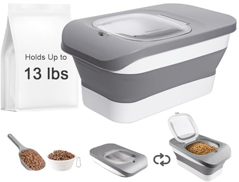HOYTAMDAR 13 Lbs Dog Food Container, Collapsible Dog Food Storage Container with Airtight Lid, Cat Food Storage container Dry Food for Pets, Rice, Cereal, Silicone Pet Bowl and Dog Food Scoop