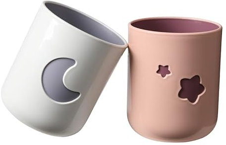 Wisebom Plastic Toothbrush Cup, Bathroom Cups, Moon and Stars Bathroom Rinsing Wash Tooth Mug, 2 Pcs Plastic Toothbrush Tumbler Cups, Reusable, for Travel Camping Bathroom Tidy Bathroom Accessories