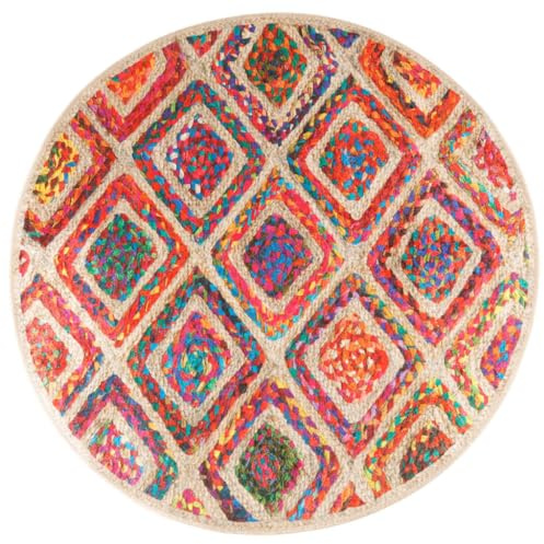 vidaXL Alfombra Lavable Antideslizante, Alfombra de Salón Dormitorio, Alfombrilla Antibacteriana, Alfombra Suelo Decorativa, Multicolor Ø 120 cm