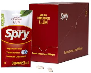 Spry On The Go Fresh Natural Xylitol Chewing Gum Dental Defense System - Aspartame-Free, Sugar-Free, Non-GMO (Cinnamon, 55 Count - Pack of 12)