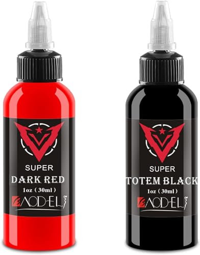 NAUDILIFE 2 bouteilles d'encre de tatouage - Corps de maquillage permanent pour tatouage et ombres avec l'encre de tatouage classique noir avec élégante Rouge (30 ML)