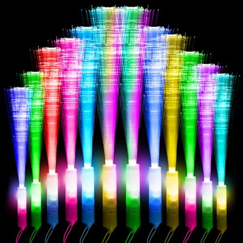 Bunte Leuchtstäbe Glasfaser 12 Stück Party Deko LED Upgraded Multi-Light Mode Glow Sticks, Ostern Karneval Mitgebsel Kindergeburtstag Spielzeug für Nacht Partys, Konzerte, Weihnachten, Hochzeiten