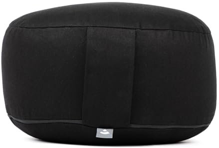 Bodhi Meditationskissen Rondo | ECO Serie | Yogakissen mit Kapokfüllung | Abnehmbarer Bezug aus 100% Bio-Baumwolle | Höhe 20 cm | Sitzkissen mit praktischer Trageschlaufe | Schwarz