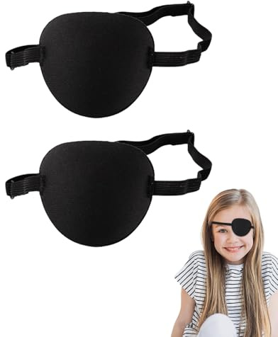 BPTRKOM 2 Pezzi Benda Occhio - Regolabile Traspirante Elastico Eye Patch, per Bambini Adulti Benda Nera Cosplay Benda per Gli Occhi da Pirata Periodo di Recupero Uso Quotidiano(Nero)