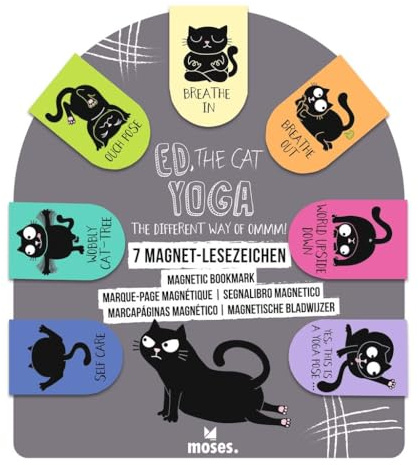 moses. Ed, the Cat Magnetlesezeichen – 7 Magnetische Lesezeichen mit Katze in Yoga-Positionen, 7er Set Bookmarks im Katzendesign