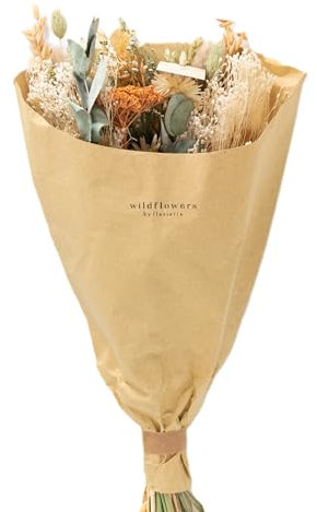 Trockenblumen Feldstrauß Aprikose – Handgebundener Trockenblumenstrauß – Tolle Blumen Strauß Dekoration, ewig haltbar Blumenliebhaber (50cm Höhe)