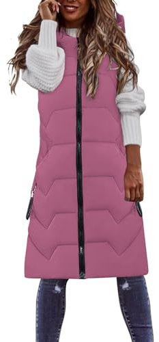 FNKDOR Steppweste Daunenweste Damen Lange Mit Kapuze Stehkragen Slim fit Ärmellose Weste Longweste Puffer Weste Winterweste Damen Westen mit Reißverschlusstaschen (Lila, XL)