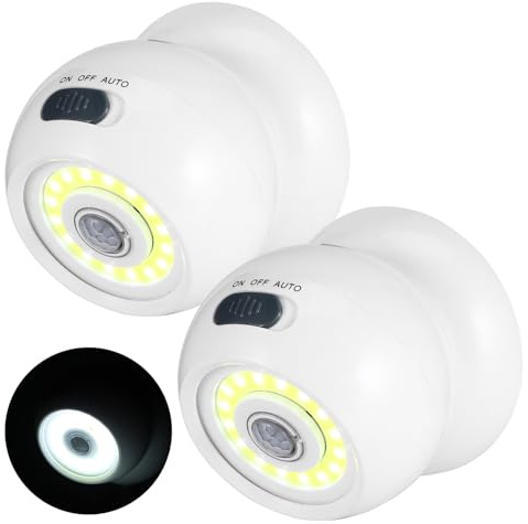 ZONJIE 2 Pack PIR Motion Sensor Night Light, Battery Operated Sensor Lights Bright Ball Light 360°Motion Activated Night Lights Auto On/Off, Wireless Security Lighting Lamp for Home (2PCS)