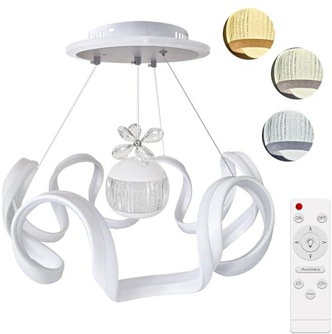 MAKA Lampadario a Led da Soffitto | 105W con Telecomando (Luce Calda 3000K - Naturale 4000K - Fredda 6500K) Lampadario a Sospensione Moderno per Cucina, Salotto, Camera letto, Bagno, Ufficio (Diamond)