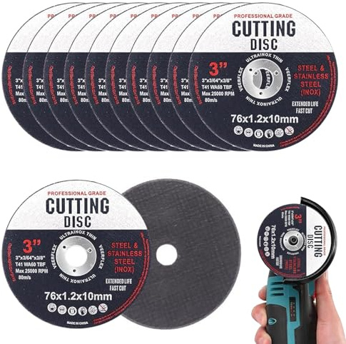 76mm Cutting Discs,3 Precise Metal Grinding Wheels for Angle Grinder,Stainless Steel Slitting Discs,Thin Metal Cutting Discs for Fast & Precise Cutting of Wood,Steel,Iron,Ferrous Metals (12Pcs)