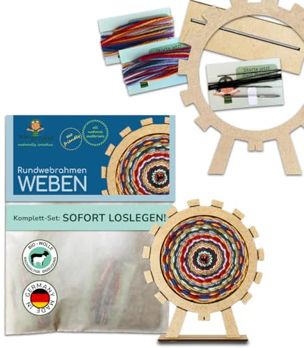 mikiprojekt® Round Loom Frame for Children from 5 Years with Simple Instructions - Made in Germany - Development-Promoting Weaving with Safe Biomaterial - Complete Set - School Loom Frame - Children's