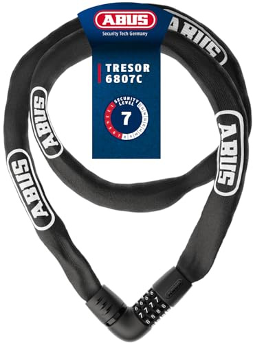 ABUS Chaîne antivol Tresor 6807C - Cadenas à combinaison, chaîne en acier de 7 mm d'épaisseur, code à 4 chiffres - Antivol pour vélo avec niveau de sécurité 7 - Longueur 140 cm, noir