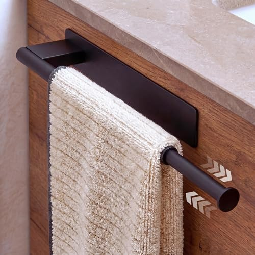 Porte-serviettes de bain sans perçage noir extensible (25-39 cm) - Porte-serviette résistant et durable - Accessoires de salle de bain adhésifs et sans outils - Porte-serviettes noir moderne