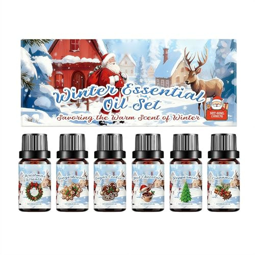Lot d'huiles parfumées d'hiver – 6 x 10 ml d'huiles parfumées de qualité supérieure pour diffuseur, fabrication de bougies et de savon, cadeau d'aromathérapie de Noël dans une élégante boîte souvenir