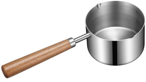 Mini Sauce Pan Cooking Pot with Wooden Handle, Stainless Steel Small Milk Pan and Butter Warmer 8.5Oz (250 ml), Mini Melting Pot With Dual Spouts Chocolate Melting Pot