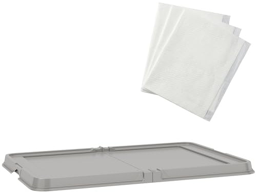 PawHut Toilette Pieghevole per Cani, 86x62 cm, vaschetta igienica per Cani per l'addestramento, con 3 tappetini, Piedini Antiscivolo e Facile da Pulire, Grigia
