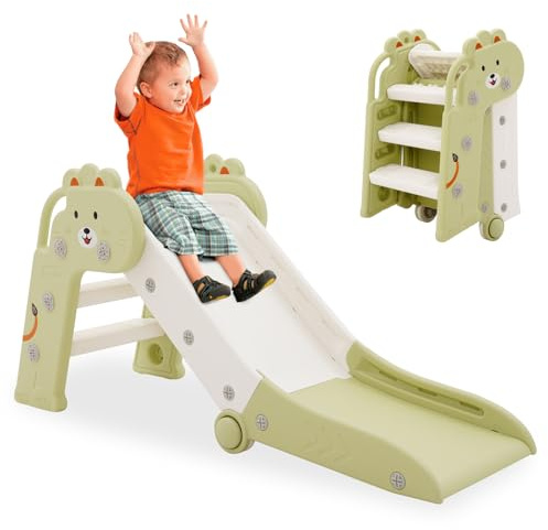 Tobogán infantil plegable con reposabrazos, tobogán para bebé, color verde
