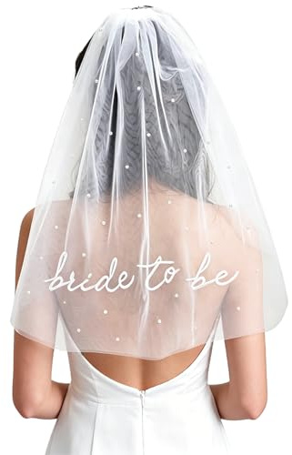 Bride to Be Slöja, Vit Brudslöja med Pärlor för Möhippa, Tyllslöja för Förlovningsfest och Bröllopsaccessoarer