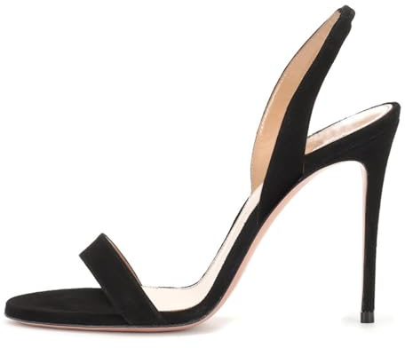 Genérico Sandalias Mujer Punta Redonda Tacón Stiletto Slingback Correa Tobillo Punta Abierta Acabado Metálico Zapatos Elegantes Moda para Fiesta Club Noche,Negro,40 EU