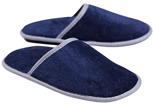 Sowel® Ciabatte Spugna, Pantofole da Bagno, 100% Cotone Organico, Donna et Uomo, Marina/Grigio