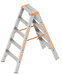 Layher Stufenstehleiter 5 Stufen 125 cm 1043 150 kg Stehleiter Stufenleiter Leiter Bauleiter Alu-Leiter Aluminium TOPIC breite Stufen