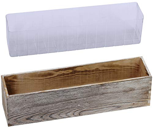 1 Pcs Wood Planter Rectangle Whitewashed Rectangular Decorative Wooden Box with Inner Plastic Box - 17.3 L x 3.9 W x 3.9 H Floral Natural Centerpieces Rustic Wedding Decor