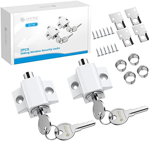 ESYNiC 2PZ Serrature per Finestre Scorrevoli con Chiavi Universali Paio Lucchetto di Sicurezza per Porta Scorrevole per Casa Scuola Catenaccio Limitatore di Apertura per Sicurezza Bambini - Bianco