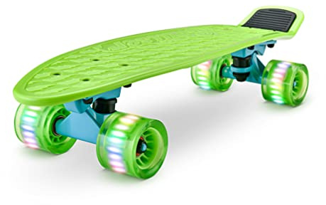 Hurtle Standard Skateboard Mini Cruiser - 6'' PP Deck Complete Double Kick Skate Board w/ 3.25'' Aluminum Alloy Truck, PU Wheels w/LED Light - for Kids, Teens, Adults (Green)
