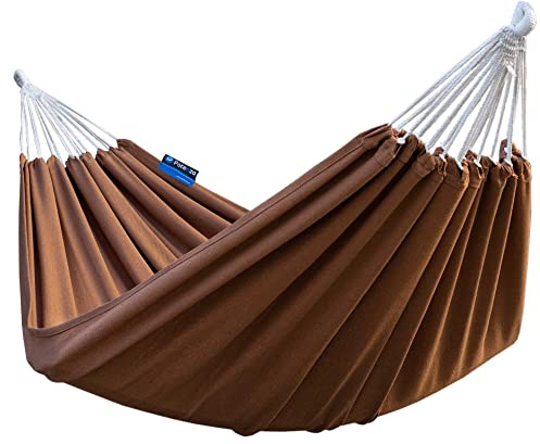 Potenza Outdoor Hängematte 220 x 160 cm, Belastbarkeit bis 200 kg Doppelhängematte XXL (Braun)