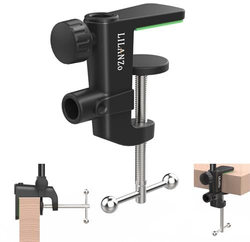LILANZo - Abrazadera de montaje de mesa 2 en 1, soporte de metal resistente para micrófono de suspensión de micrófono, soporte de brazo de tijera y soporte de montaje de teléfono superior, se adapta a